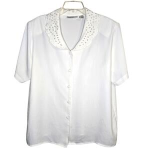 Karen Scott II White Blouse with Embellished Collar - Size 18W 0223